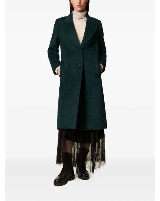 Twinset Green Single-Breasted Wool Coat