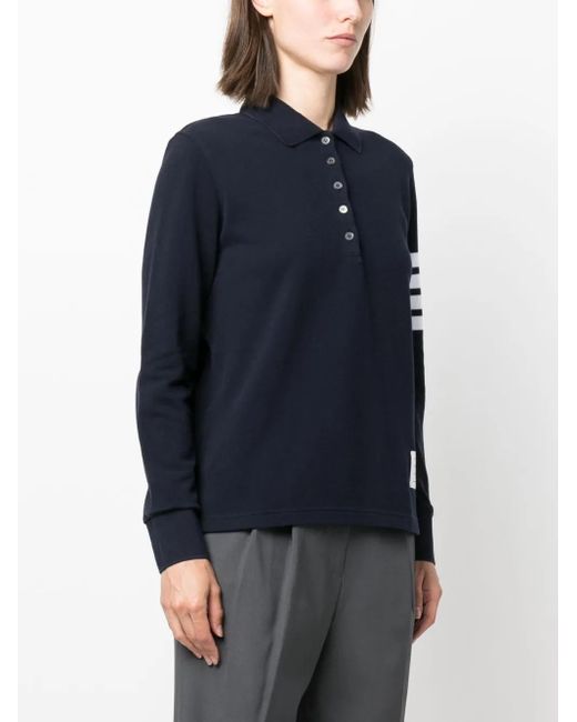 Thom Browne Blue 4-Bar Long-Sleeved Polo Shirt