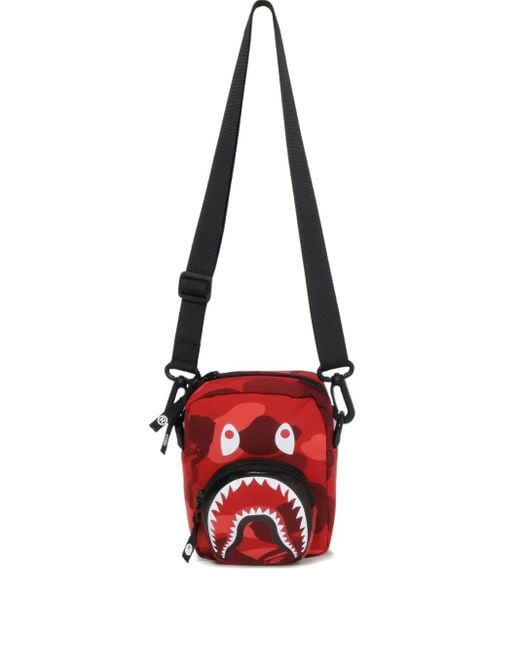 メンズ A Bathing Ape シャークヘッド メッセンジャーバッグ Red