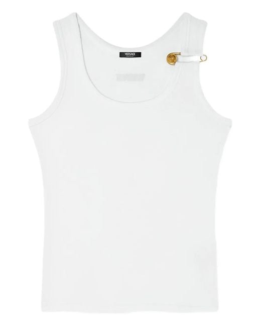 Versace White Geripptes Safety Pin Tanktop