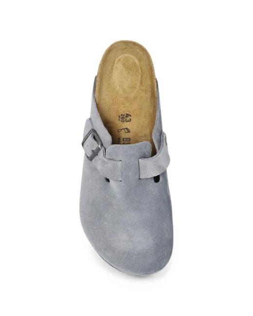 Birkenstock White Boston Buckle-Fastening Suede Mules for men