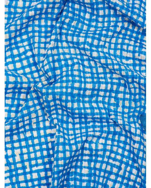 Paul Smith Blue Fish Check-Pattern Cotton Scarf for men