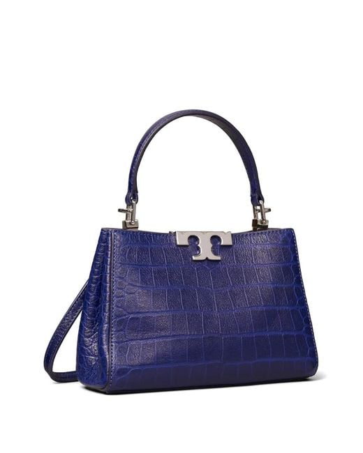 Tory Burch Blue Mini Eleanor Soft Croc-Embossed Satchel