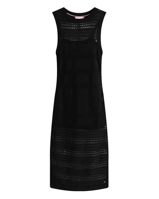 Robe Mi-Longue En Crochet À Design Sans Manches Tommy Hilfiger en coloris Black