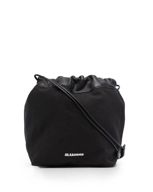 Jil Sander Black Logo Drawstring Shoulder Bag