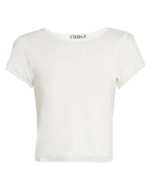 ÉTERNE White Crew-neck Cropped T-shirt