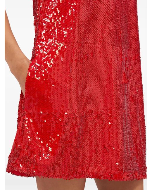 MSGM Red Halterneck Sequin Mini Dress With Side Pockets