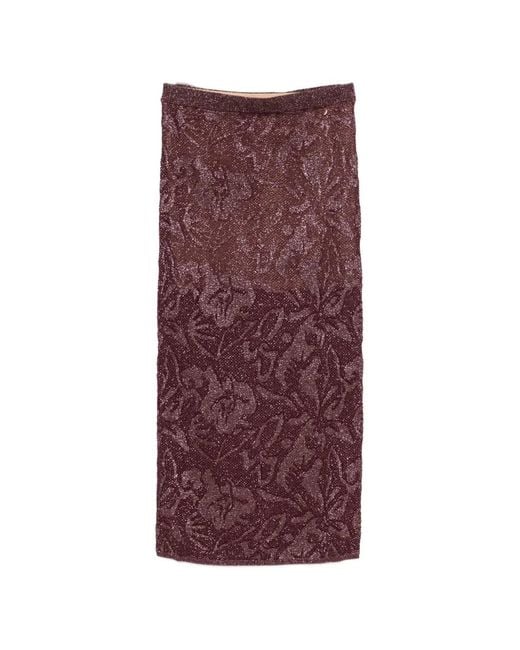 Liu Jo Purple Floral-Jacquard Metallic-Thread Midi Skirts