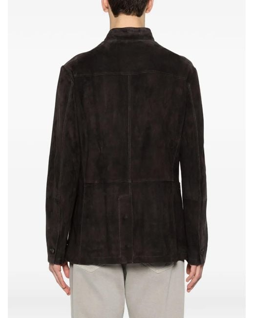 Eleventy Black Button Sheep Suede Jacket for men