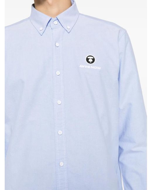 Aape By A Bathing Ape Blue Logo-Patch Long-Sleeved Shirt for men