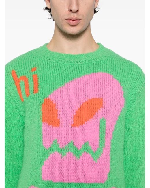 メンズ Walter Van Beirendonck インターシャ セーター Green