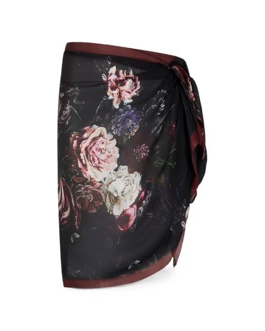 Roberto Cavalli Black Floral-Print Silk Scarf