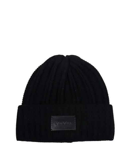 Max Mara Ribbed Logo-patch Beanie Hat Black