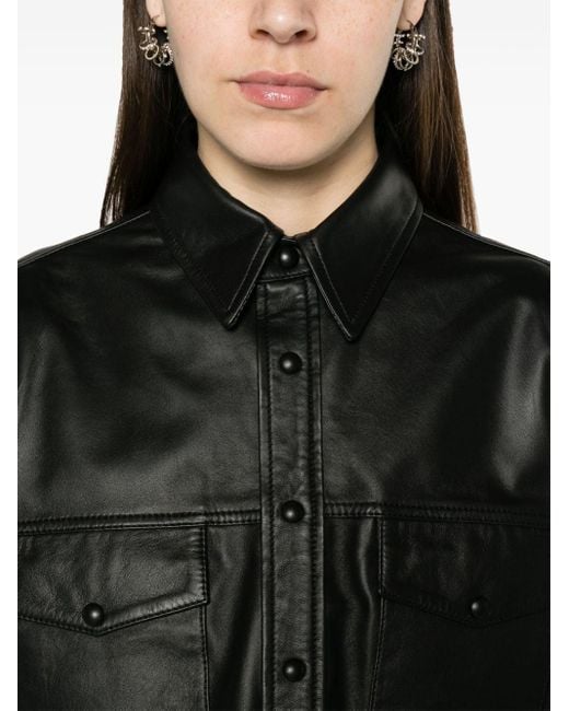 Giacca-camicia in pelle con spalline imbottite di Wardrobe NYC in Black