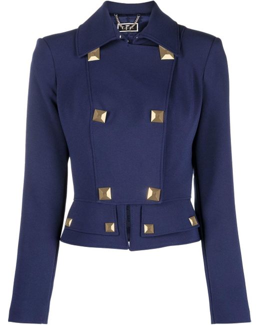 Elisabetta Franchi Blue Stud-detail Double-breasted Jacket