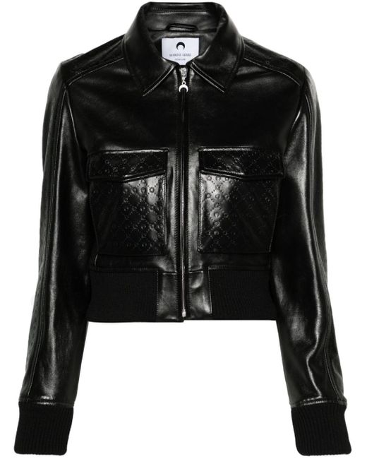 MARINE SERRE Black Embossed-logo Leather Jacket