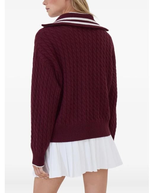 Brunello Cucinelli Red Cable-Knit Zip-Front Cardigan