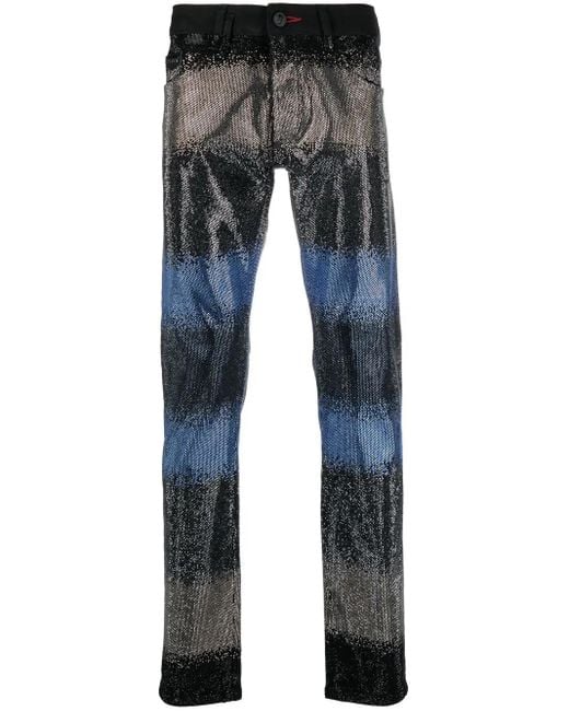 Philipp Plein Blue Gradient Crystal-Embellished Jeans for men
