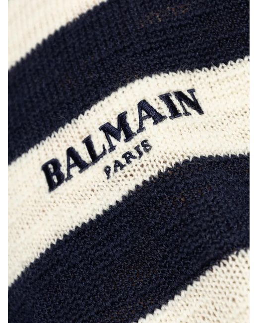 Balmain Blue Wool Turtleneck With Striped Pattern for men
