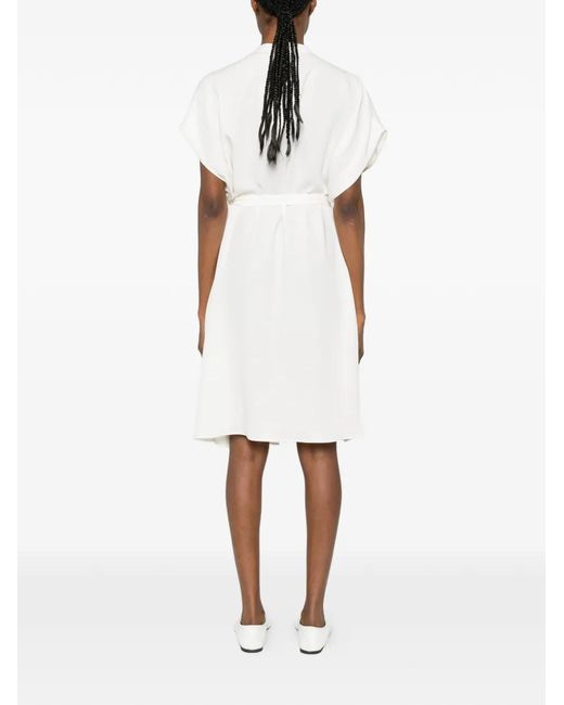 Herno White Band-Collar Short-Sleeve Midi Dress