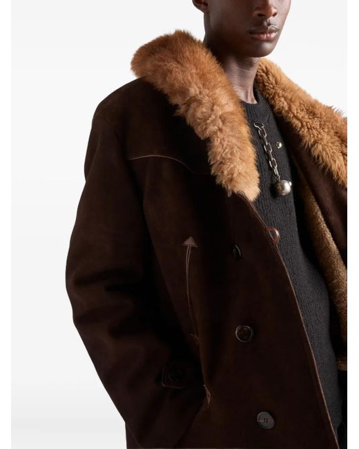 Prada Brown Shearling-Collar Suede Jacket for men