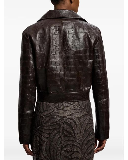 Ralph Lauren Black Jaxson Crocodile-Pattern Leather Jacket