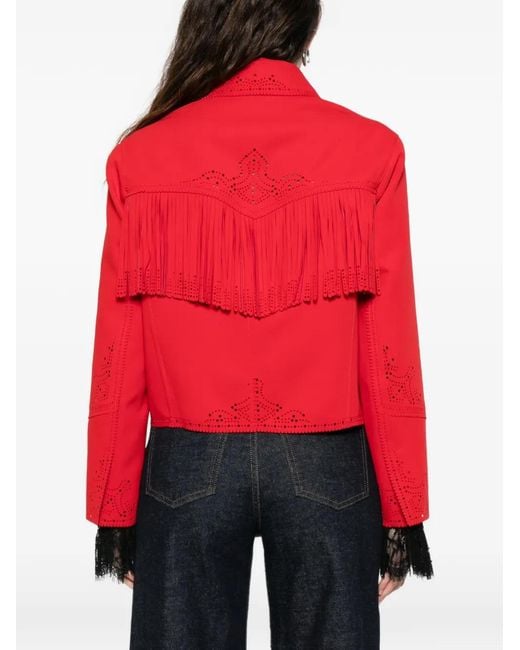 Ermanno Scervino Red Veste Frangée À Découpes