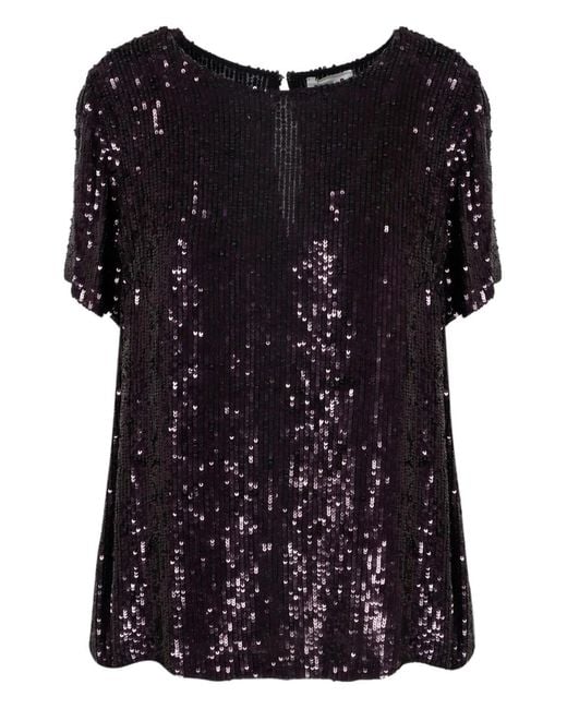 P.A.R.O.S.H. Black Gamma Sequin Embellished T-Shirt