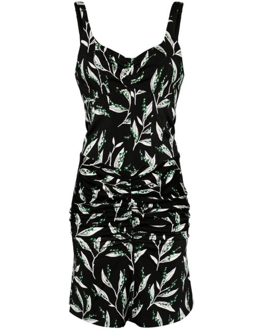 Rabanne Black Leaf-print Ruched Minidress