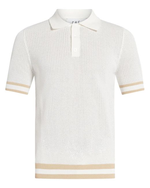 CHE White Open-Knit Cotton Polo Shirt for men