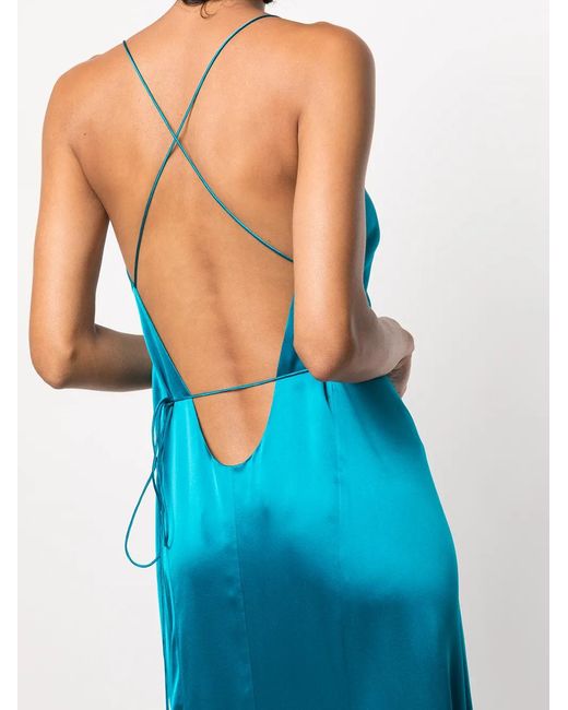 Michelle Mason Blue Cross-Strap Silk Wrap Gown