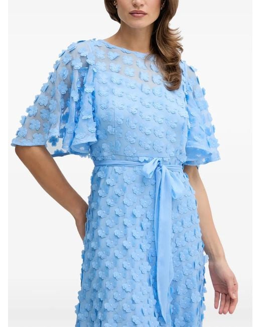 Joseph Ribkoff Blue Floral-Appliqué Belted Midi Dress