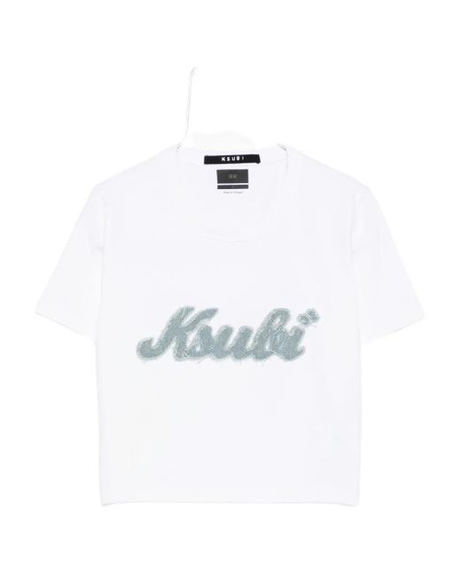 White Crop Stone Embellished Logo T-shirt