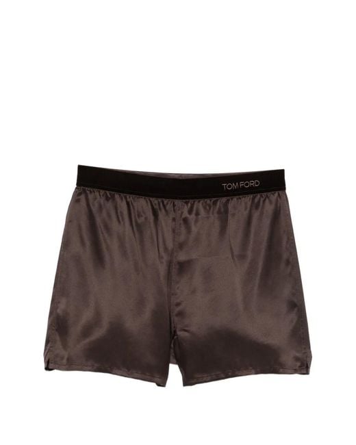 Tom Ford Brown Silk Satin Pajama Shorts