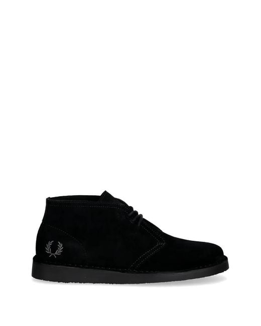Fred Perry Black Hawley Lace-Up Fastening Desert Boots for men