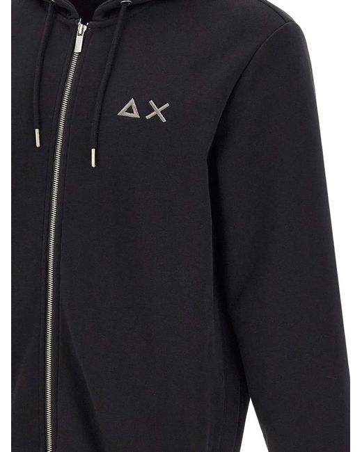 Sun 68 Blue Zip-Up Embroidery-Logo Hoodie for men