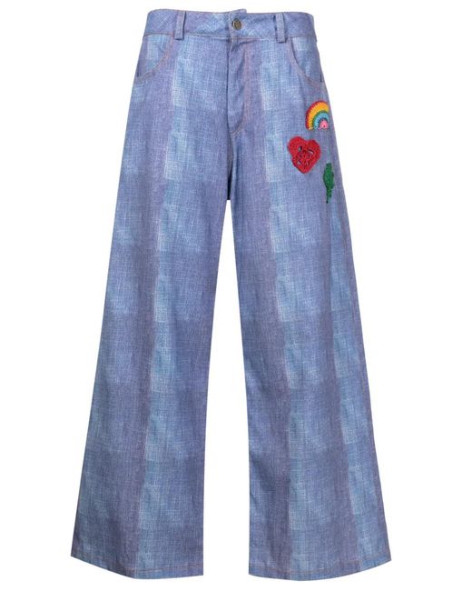 Amir Slama Blue Crochet-Patch Culotte Trousers