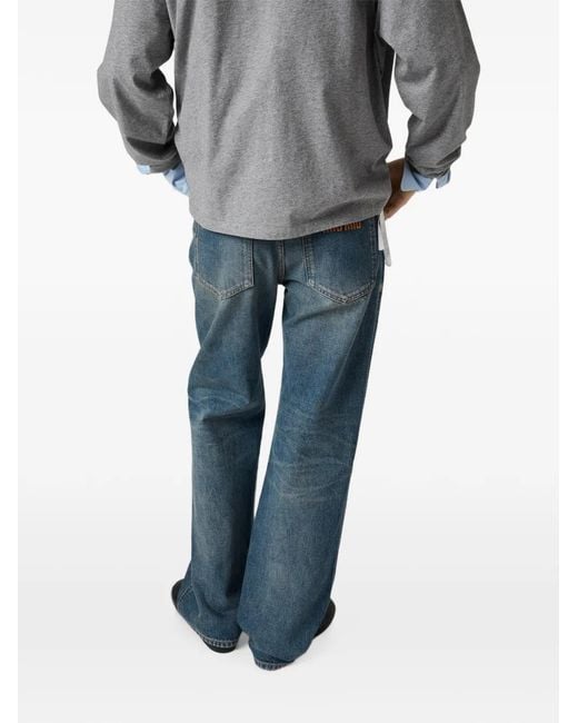 Miu Miu Blue Logo-Embroidered Faded-Effect Jeans