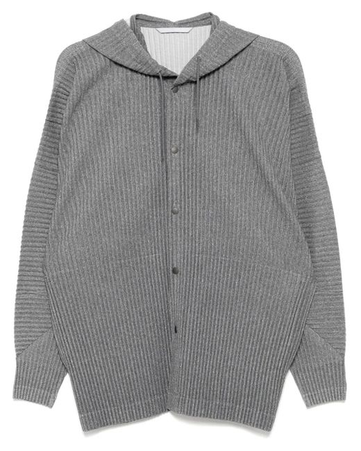 Homme Plissé Issey Miyake Gray Pleated Hooded Jacket for men