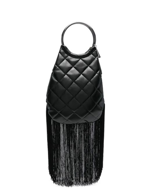 La Milanesa Black Quilted Fringed-Bottom Clutch