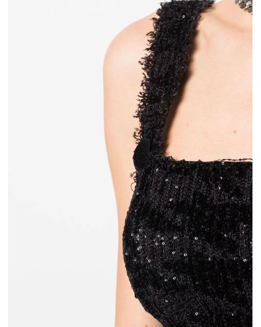 Balmain Black Sequin Knitted Crop Top