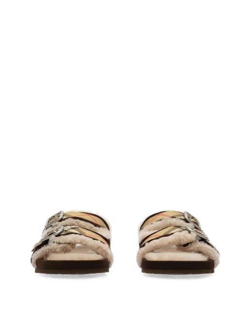 Burberry Black Check Shearling Urchin Sandals for men