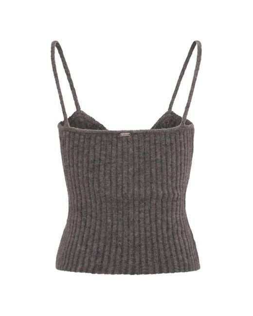 Fracomina Gray Floral-Appliqués Cable-Knit Tank Top