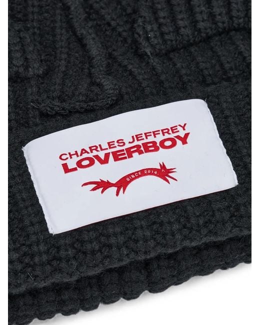 Charles Jeffrey Black Chunky Ears Ribbed Beanie Hat