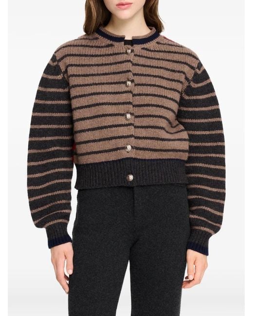 Barrie Brown Stripe-Pattern Chunky-Knit Cardigan
