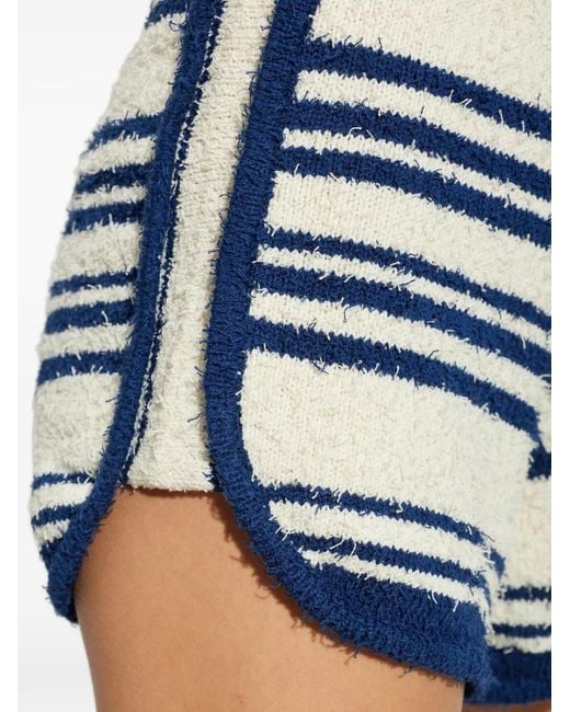 Perfect Moment Blue Schild Stripe-Pattern Bouclé Shorts