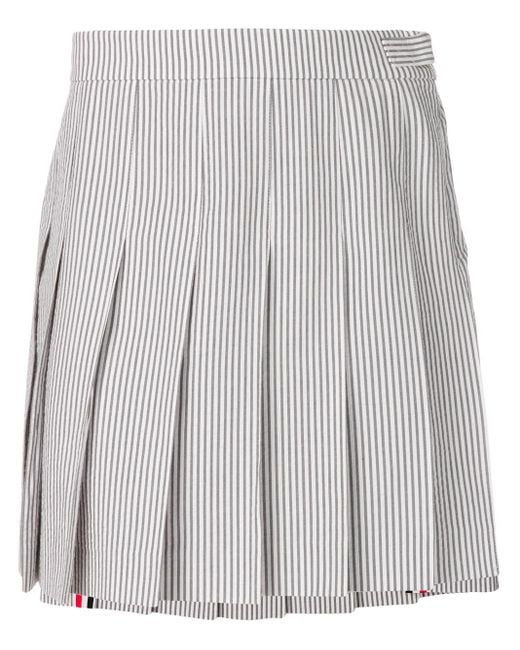Thom Browne Gray Seersucker Pleated Mini Skirt