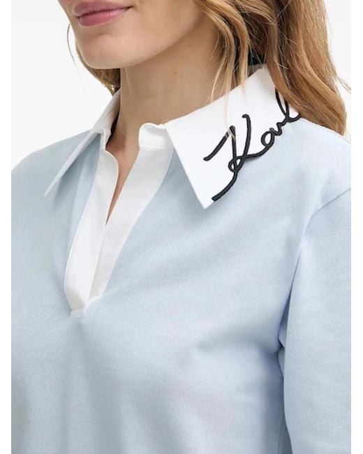Karl Lagerfeld Blue Signature-Detail Cotton Polo Shirt