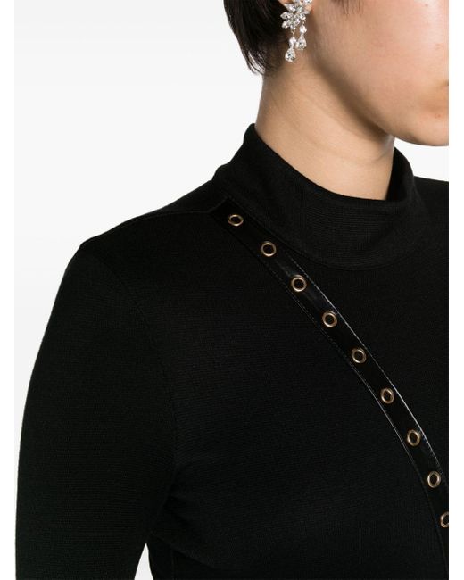 Nissa Black Lace-up Mock-neck Midi Dress