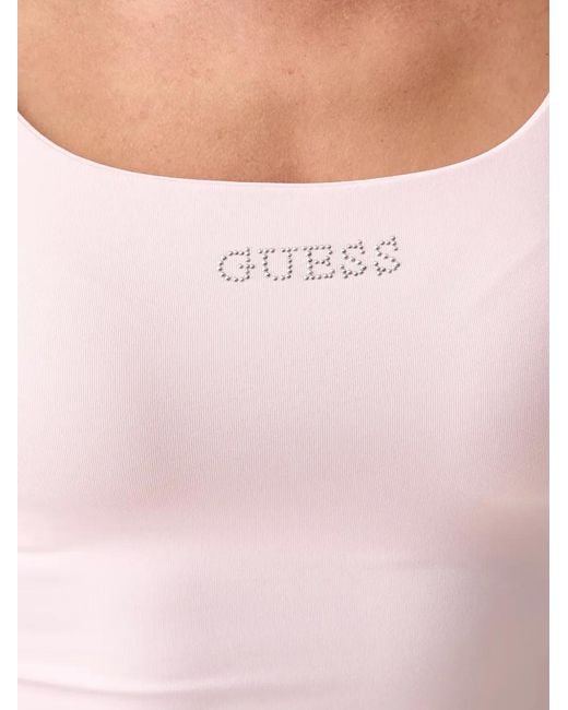 Guess White Logo-Embellished Scoop-Neck Mini Dress